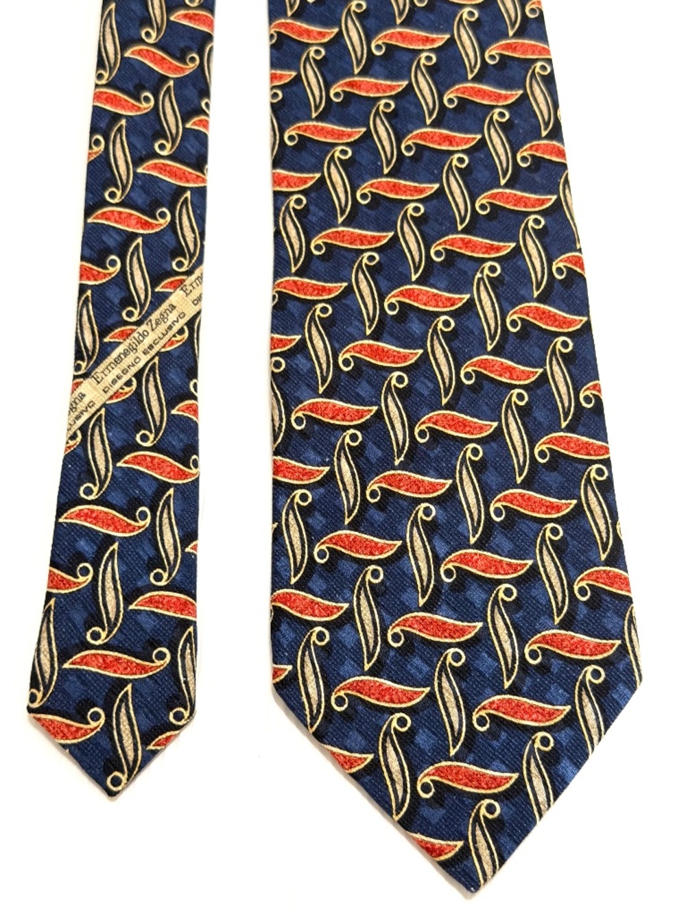 Ermenegildo Zegna Disegno Esclusivo 100% Silk Tie Blue Geometric Italy